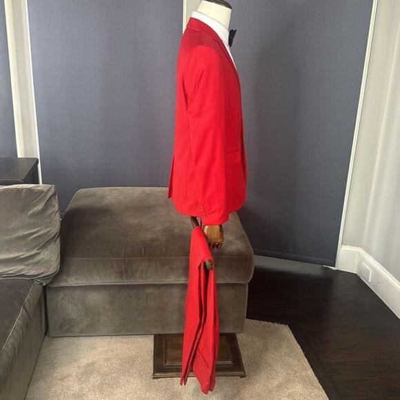 Men’s Red Slim Fit 2 Piece Prom Party Formal Suit Size 36 Jacket 32 Pants NEW - Picture 3 of 15